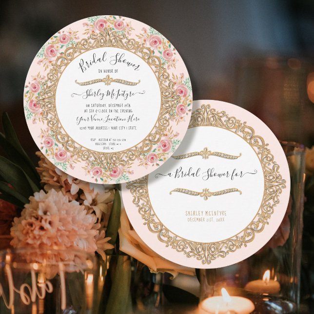 Floral Pink Foliage Gold Elegant Bridal Shower Invitation (Creator Uploaded)