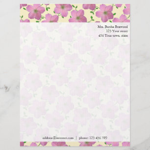 Floral Pink Garden Flowers Photo Custom Address Customized Letterhead