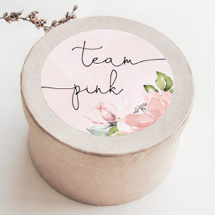 Floral pink gender reveal team girl, team pink Classic Round Sticker