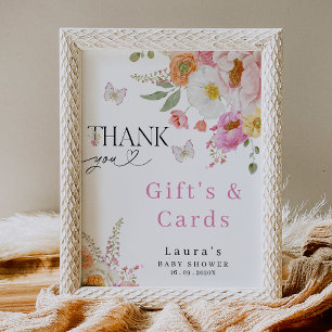 Floral Pink Gifts and Cards Baby Shower Sign