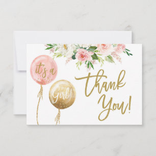 Floral pink girl thank you card