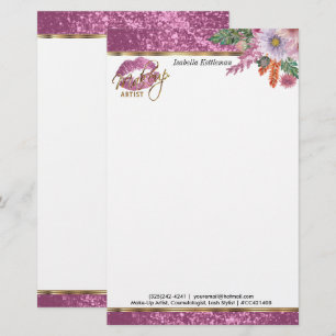 Floral Pink Glitter Kiss Proof Lips Stationery
