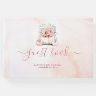Floral Pink Glitter Pumpkin Baby Shower Guest Book