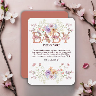 Floral Pink Glitters Baby Monogram Baby Shower Thank You Card