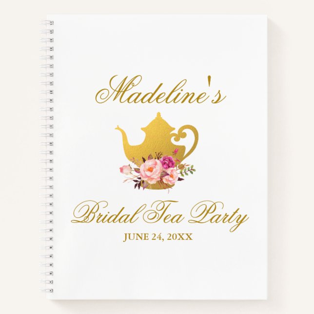 Floral Pink Gold Bridal Shower Tea Party Gift List Notebook (Front)