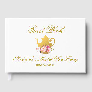 Floral Pink Gold Bridal Shower Tea Party Guest Book