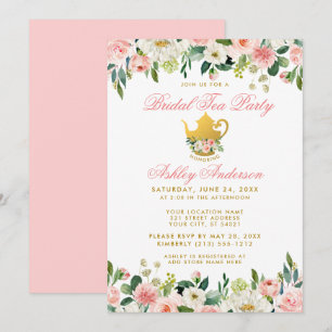 Floral Pink Gold Bridal Shower Tea Party Invite Pk