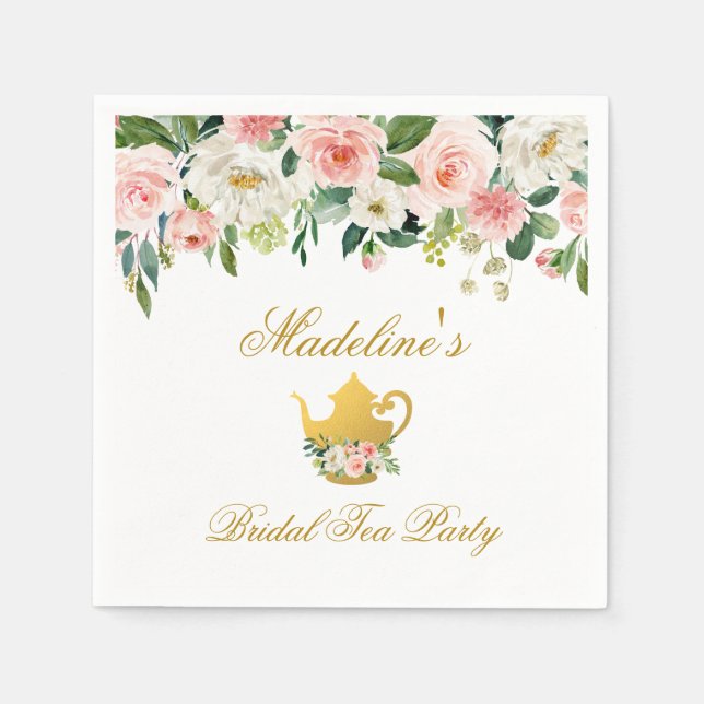 Floral Pink Gold Bridal Shower Tea Party Napkin (Front)