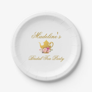 Floral Pink Gold Bridal Shower Tea Party Paper Plate