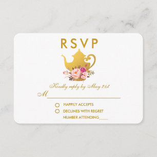 Floral Pink Gold Bridal Shower Tea Party RSVP Card