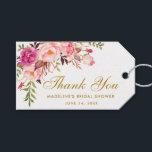 Floral Pink Gold Bridal Shower Thanks Gift Tags<br><div class="desc">Watercolor Floral Pink Blush Gold Bridal Shower Thank You Gift Tag</div>