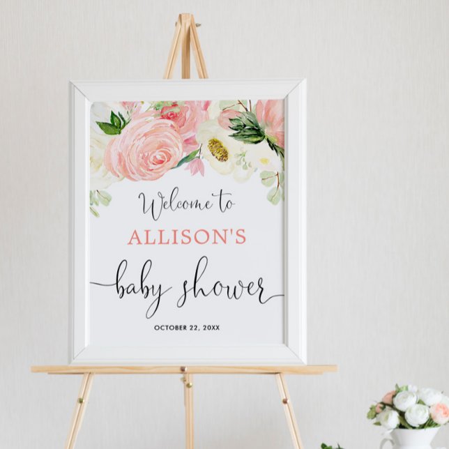 Floral pink gold girl baby shower welcome sign (Creator Uploaded)