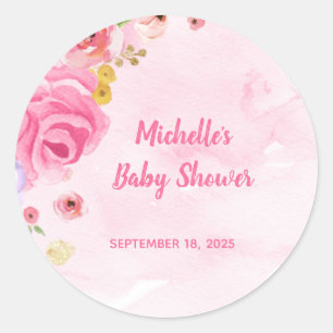 Floral Pink Gold Girls Watercolor Classic Round Sticker