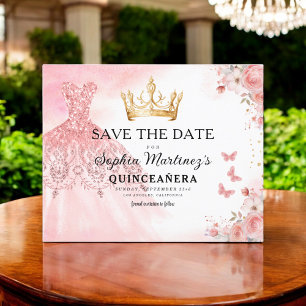 Floral Pink Gold Princess Birthday Quinceanera