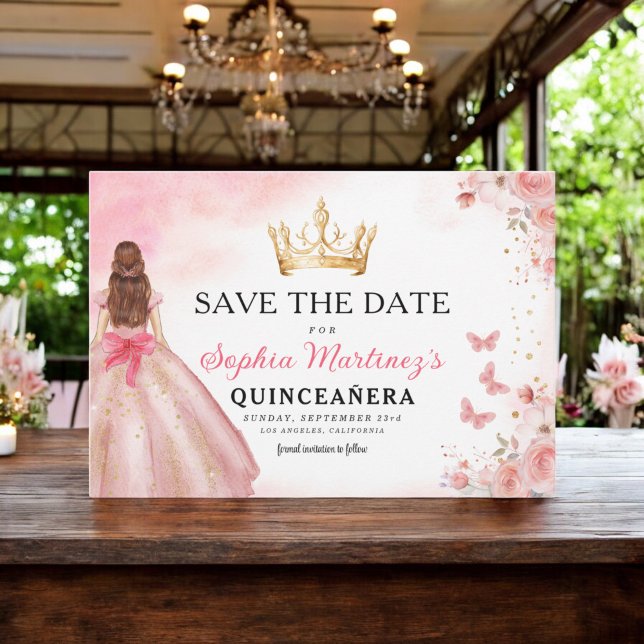 Floral Pink Gold Princess Birthday Quinceanera Save The Date (Creator Uploaded)