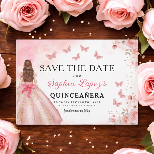 Floral Pink Gold Princess Birthday Quinceanera Save The Date (Creator Uploaded)