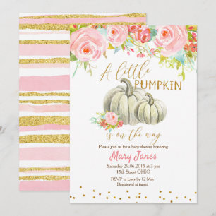 Floral Pink Gold Pumpkin Baby Shower Invitation