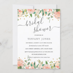 Floral Pink Gold Rustic Bridal Shower Invitation