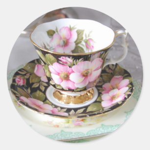 Floral Pink & Gold Teacup Stickers