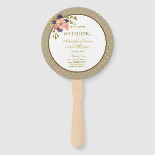 Floral Pink Gold Wedding Program Hand Fan