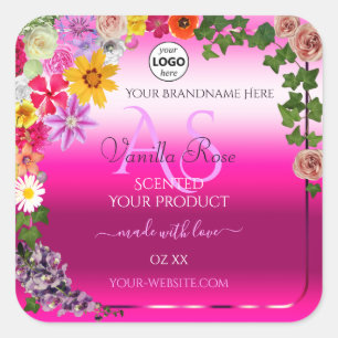 Floral Pink Gradient Product Labels Monogram Logo