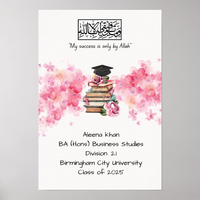 Floral pink Graduation Degree certificate  Poster (Front)