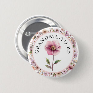Floral Pink Grandma to Be Button – Dusty Wildflowe