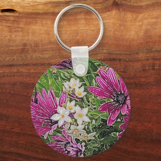 Floral/ pink, green and white colours key ring (Back)