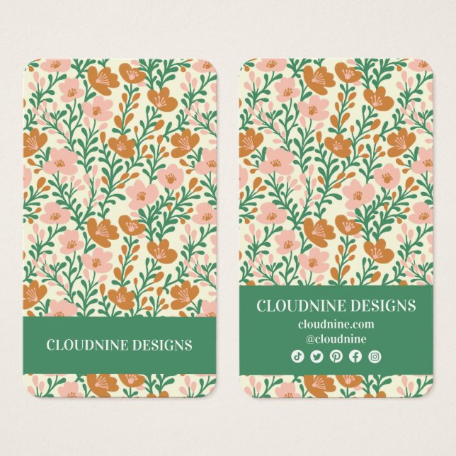 Floral Pink Green Earring Jewellery Display Card (Front & Back)
