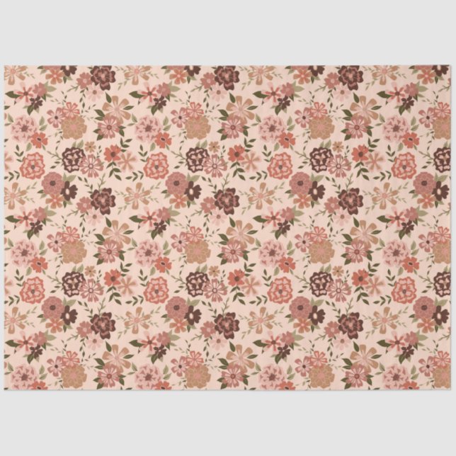 Floral Pink Green Flowers Pattern Tissue Paper (Front)