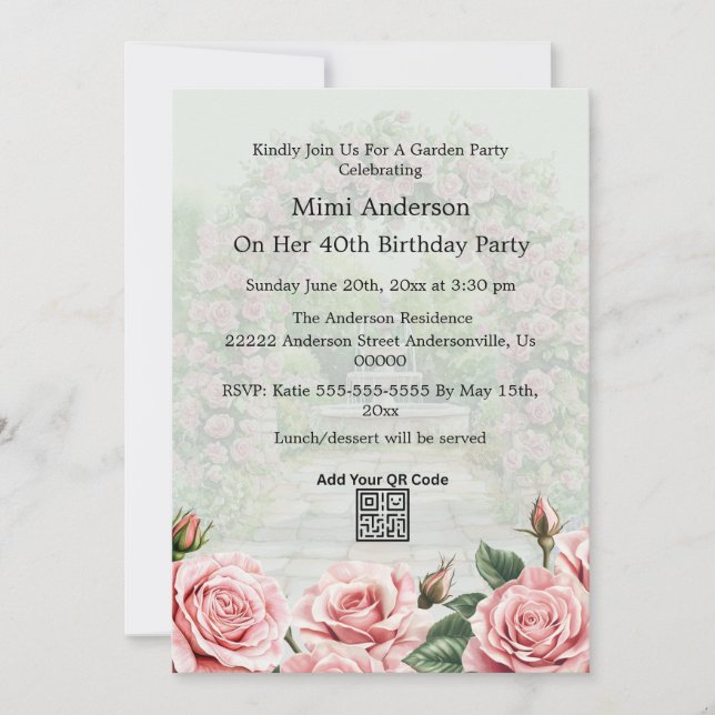 Floral Pink/Green Garden Party Birthday Invitation (Front)