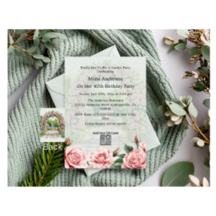 Floral Pink/Green Garden Party Birthday Invitation