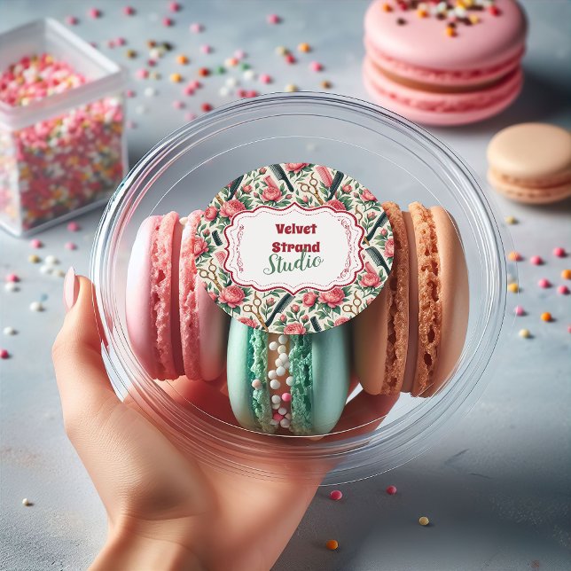 Floral Pink Green Hair Stylist Business Classic Round Sticker (Creator Uploaded)