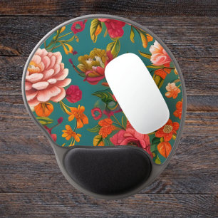 Floral pink green orange and teal gel mouse mat
