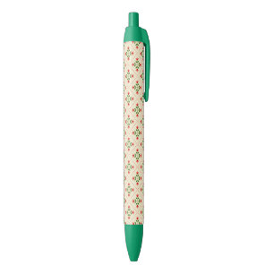 Floral Pink & Green Quilt Folk Art Pattern Black Ink Pen