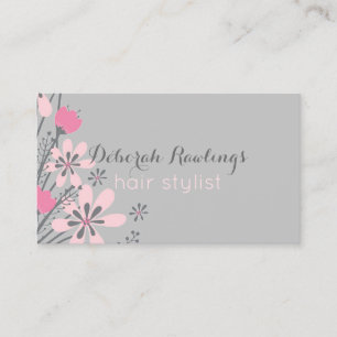 Floral Pink Grey   Hair Stylist Appointment Card
