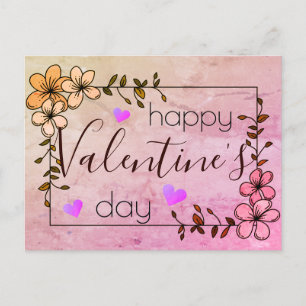 floral pink happy Valentine's day Postcard