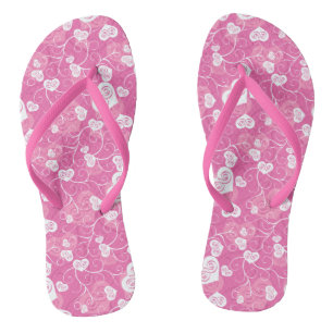 Floral Pink Heart Pattern Flip Flops
