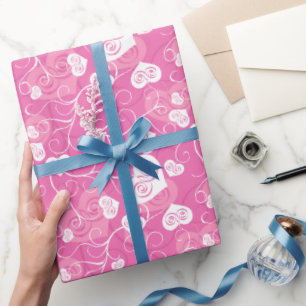 Floral Pink Heart Wrapping Paper