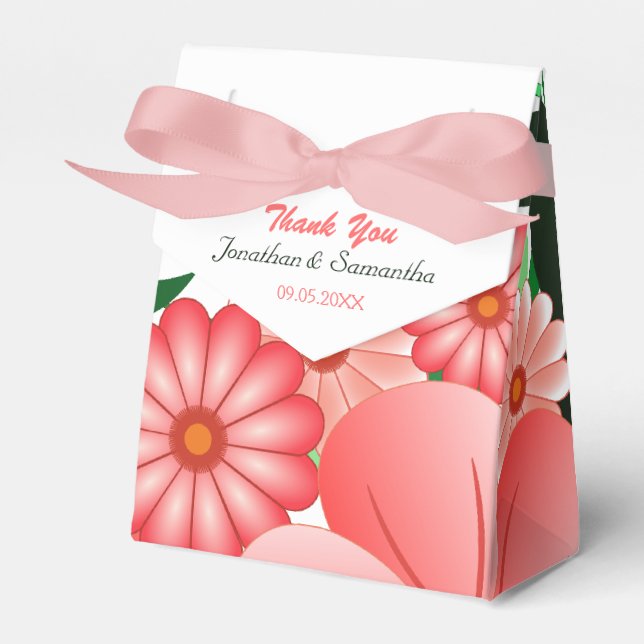 Floral Pink Hibiscus Tent With Ribbon Favour Box (Front Side)