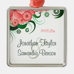 Floral Pink Hibiscus Wedding Keepsake Ornaments