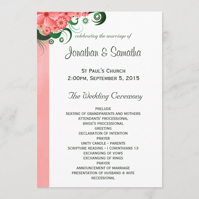 Floral Pink Hibiscus Wedding Program Templates (Front)