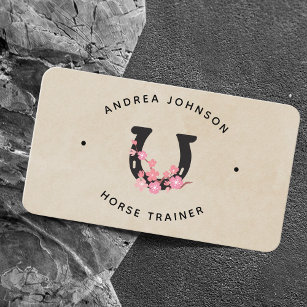 Floral Pink Horseshoe Farm Ranch Riding Instructor Business Card