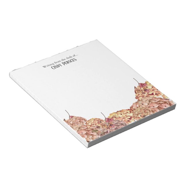Floral Pink Hydrangea Border Personalised Notepad (Angled)