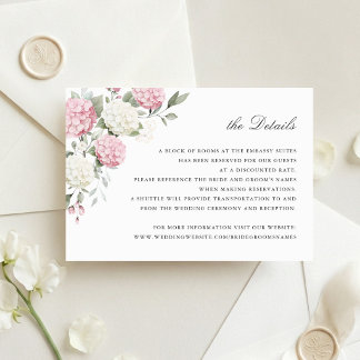Floral Pink Hydrangea Greenery Wedding Details Invitation