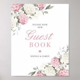Floral Pink Hydrangea Greenery Wedding Guest Book