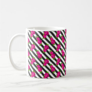 Floral Pink in a Vertical Stripes Coffee Mug