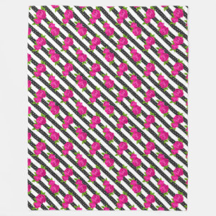 Floral Pink in a Vertical Stripes Fleece Blanket