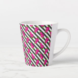 Floral Pink in a Vertical Stripes Latte Mug