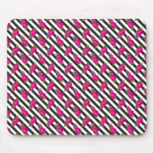 Floral Pink in a Vertical Stripes Mouse Mat